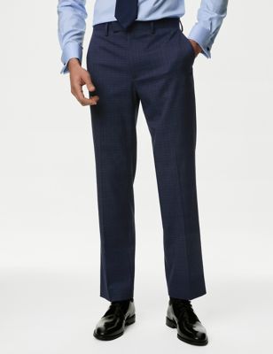 M&S Mens Regular Fit Check Stretch Suit Trousers - 32REG - Midnight Navy, Midnight Navy