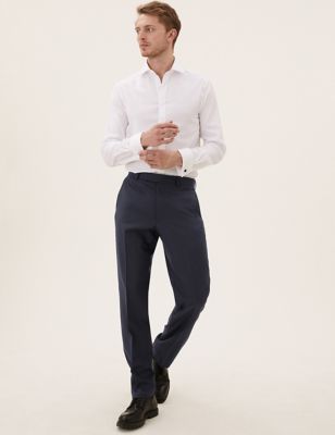 M&S Mens Big & Tall Navy Regular Fit Wool Trousers