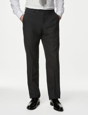 M&S Sartorial Mens Regular Fit Pure Wool Textured Suit Trousers - 38REG - Charcoal, Charcoal