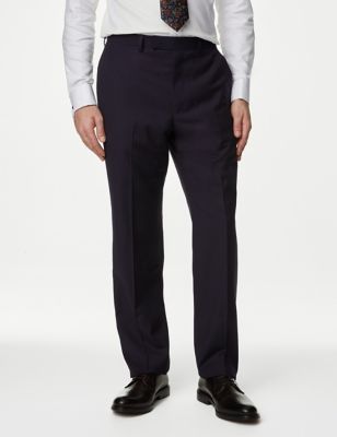 M&S Sartorial Mens Regular Fit Pure Wool Suit Trousers - 32REG - Navy, Navy