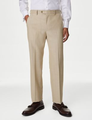 M&S Mens Regular Fit Wool Blend Suit Trousers - 42SHT - Stone, Stone