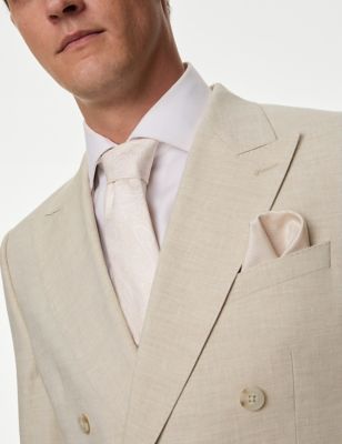 M&S Mens Tailored Fit Linen Rich Double Breasted Suit Jacket - 36SHT - Neutral, Neutral,Light Blue