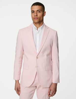 M&S Men's Tailored Fit Italian Linen Miracle Suit Jacket - 36SHT - Pale Pink, Pale Pink,Light Blue,