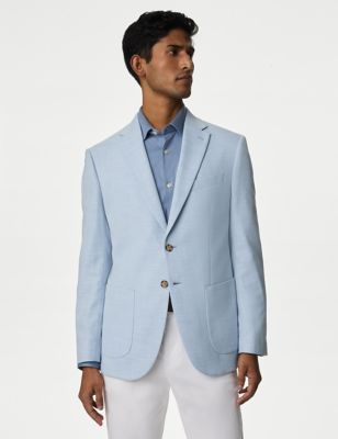M&S Mens Textured Stretch Blazer - 48SHT - Blue, Blue,Pink