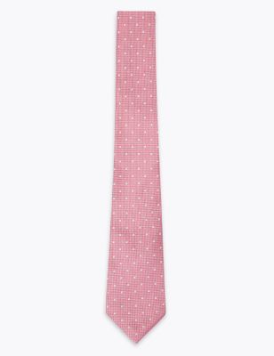 M&S Mens Slim Polka Dot Pure Silk Tie & Handkerchief Set