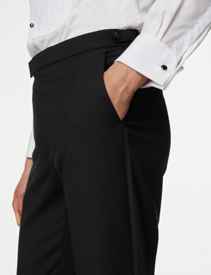 M&S Mens Regular Fit Stretch Tuxedo Trousers - 36SHT - Black, Black