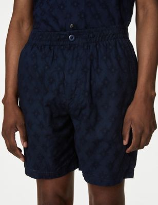 M&S Mens Pure Cotton Jacquard Chino Shorts - Navy, Navy