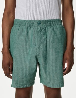 M&S Mens Pure Cotton Elasticated Waist Shorts - Black, Black,Green,Grey