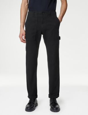 M&S Mens Straight Fit Utility Stretch Trousers - 3231 - Khaki, Khaki,Black,Brown