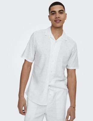 Only & Sons Mens Cotton Linen Blend Shirt - M - Beige, Beige,Navy,Green