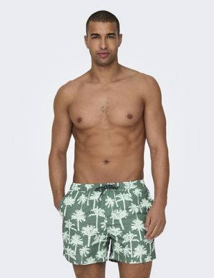 Only & Sons Mens Printed Swim shorts - Green Mix, Green Mix
