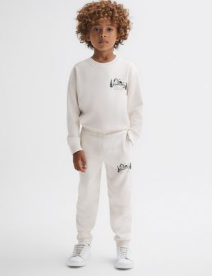 Reiss Boys Relaxed Pure Cotton Mountain Graphic Joggers (3-14 Yrs) - 10-11 - Cream, Cream