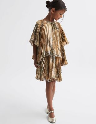 Reiss Girls Printed Dress (4-14 Yrs) - 9-10Y - Gold, Gold