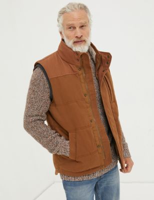 Fatface Mens Pure Cotton Padded Gilet - XSREG - Brown, Brown