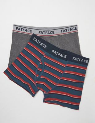 Fatface Mens 2pk Cotton Stretch Striped Boxers - Teal Mix, Teal Mix