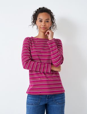 Crew Clothing Womens Pure Cotton Striped Top - 12 - Pink Mix, Pink Mix