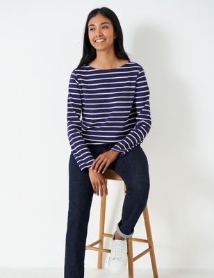Crew Clothing Womens Pure Cotton Striped Top - 8 - Navy Mix, Navy Mix