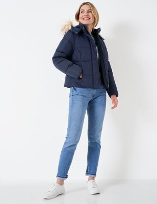 Crew Clothing Womens Padded Hooded Puffer Jacket - 12 - Navy, Navy