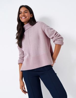 Crew Clothing Womens Lambswool Rich Roll Neck Wide Sleeve Jumper - 12 - Light Pink, Light Pink