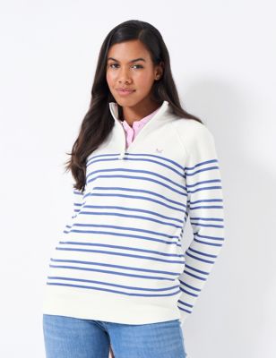 Crew Clothing Womens Cotton Rich Striped Half Zip Sweatshirt - 10 - Blue Mix, Blue Mix,Pink Mix,Whit