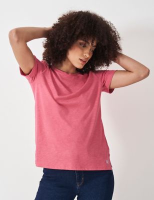 Crew Clothing Women's Pure Cotton Slub Crew Neck T-Shirt - 14 - Coral, Coral,Pink,Light Blue,Emerald