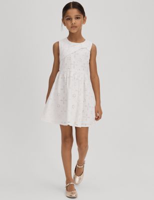 Reiss Girls Pure Cotton Broderie Dress (4-14 Yrs) - 4-5 Y - White, White