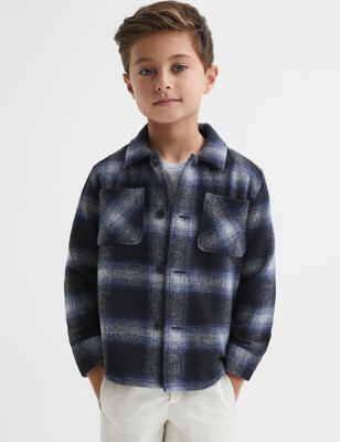 Reiss Boys Checked Shacket with Wool (3-14 Yrs) - 12-13 - Blue, Blue