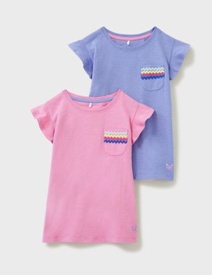 Crew Clothing Girls 2pk Pure Cotton T-Shirts (3-12 Yrs) - 9-10Y - Pink Mix, Pink Mix