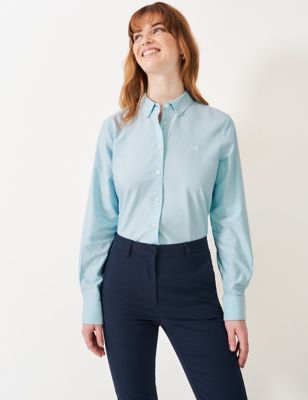Crew Clothing Womens Pure Cotton Collared Shirt - 14 - Green, Green,Blue