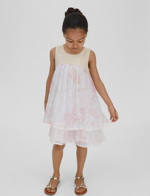 Reiss Girls Pure Linen Sequin Dress (4-14 Yrs) - 13-14 - Pink, Pink