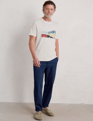 Seasalt Cornwall Mens Pure Cotton Coastal Print Crew Neck T-Shirt - XL - White Mix, White Mix,Blue M