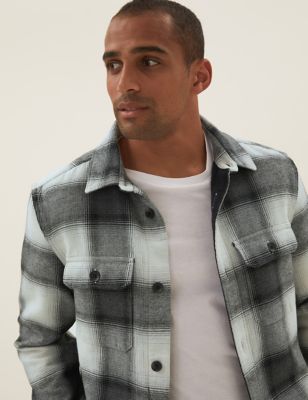 M&S Mens Cotton Rich Double Faced Check Overshirt