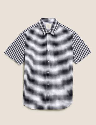 M&S Mens Pure Cotton Gingham Check Oxford Shirt