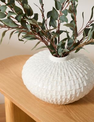 M&S Medium Scalloped Textured Vase - White, White