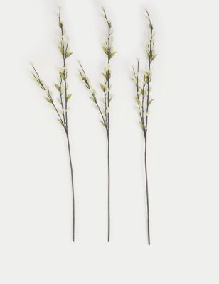 Moss & Sweetpea Set of 3 Artificial Willow Single Stems - White Mix, White Mix