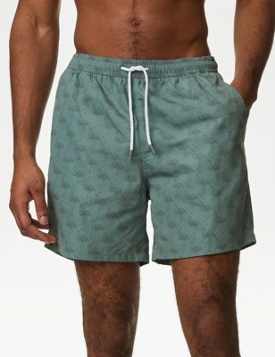 M&S Mens Quick Dry Flamingo Swim Shorts - SREG - Green, Green