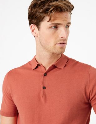 M&S Autograph Mens Silk Cotton Knitted Polo Shirt