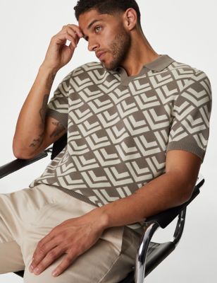 Autograph Mens Cotton Rich Open Neck Knitted Polo Shirt - XXXXLLNG - Taupe, Taupe