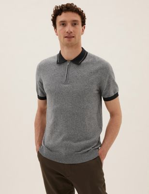 M&S Mens Cotton Rich Short Sleeve Knitted Polo Shirt