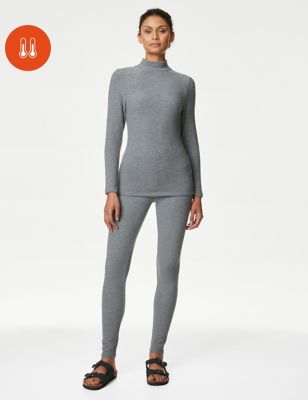 M&S Womens Heatgen Plus™ Fleece Thermal Leggings - 12 - Grey Mix, Grey Mix