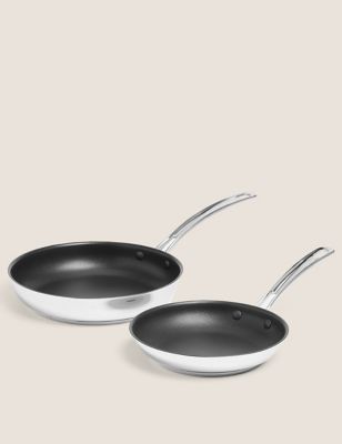 M&S 2 Piece Stainless Steel Frying Pan Set
