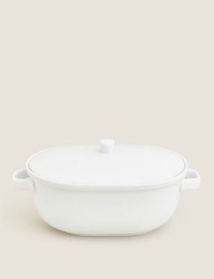 M&S Ceramic Casserole Dish - White, White
