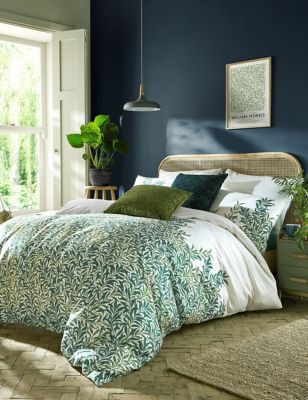 William Morris At Home Pure Cotton Sateen Creeping Willow Bedding Set - 6FT - Forest Green, Forest G
