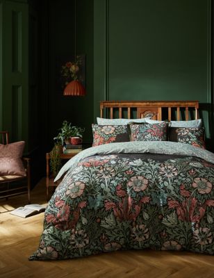 William Morris At Home Pure Cotton Sateen Compton Bedding Set - 5FT - Charcoal Mix, Charcoal Mix,Sag