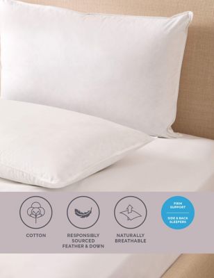 M&S 2pk Goose Feather & Down Firm Pillows - White, White