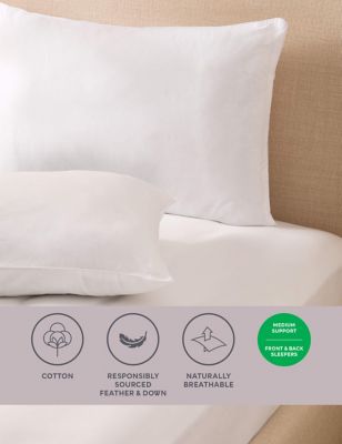 M&S 2pk Goose Feather & Down Medium Pillows - White, White