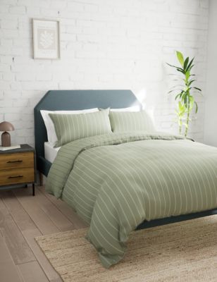 M&S Cotton Rich Narrow Striped Bedding Set - DBL - Soft Green, Soft Green