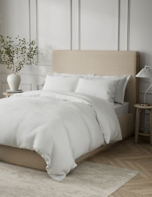 M&S Pure Cotton Geometric Jacquard Bedding Set - DBL - White, White