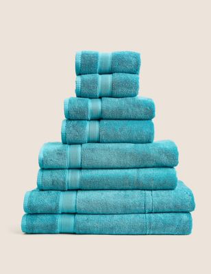 M&S Set of 2 Super Soft Pure Cotton Towels - 2HAND - White, White,Duck Egg,Raspberry,Teal,Slate,Midn