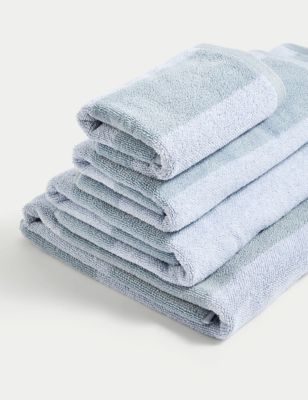 M&S Pure Cotton Striped Towel - HAND - Powder Blue, Powder Blue,Clay
